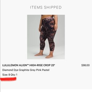 Lululemon Align High Rise Crop 23 inch - Diamond Dye Graphite Grey Pink Pastel 8